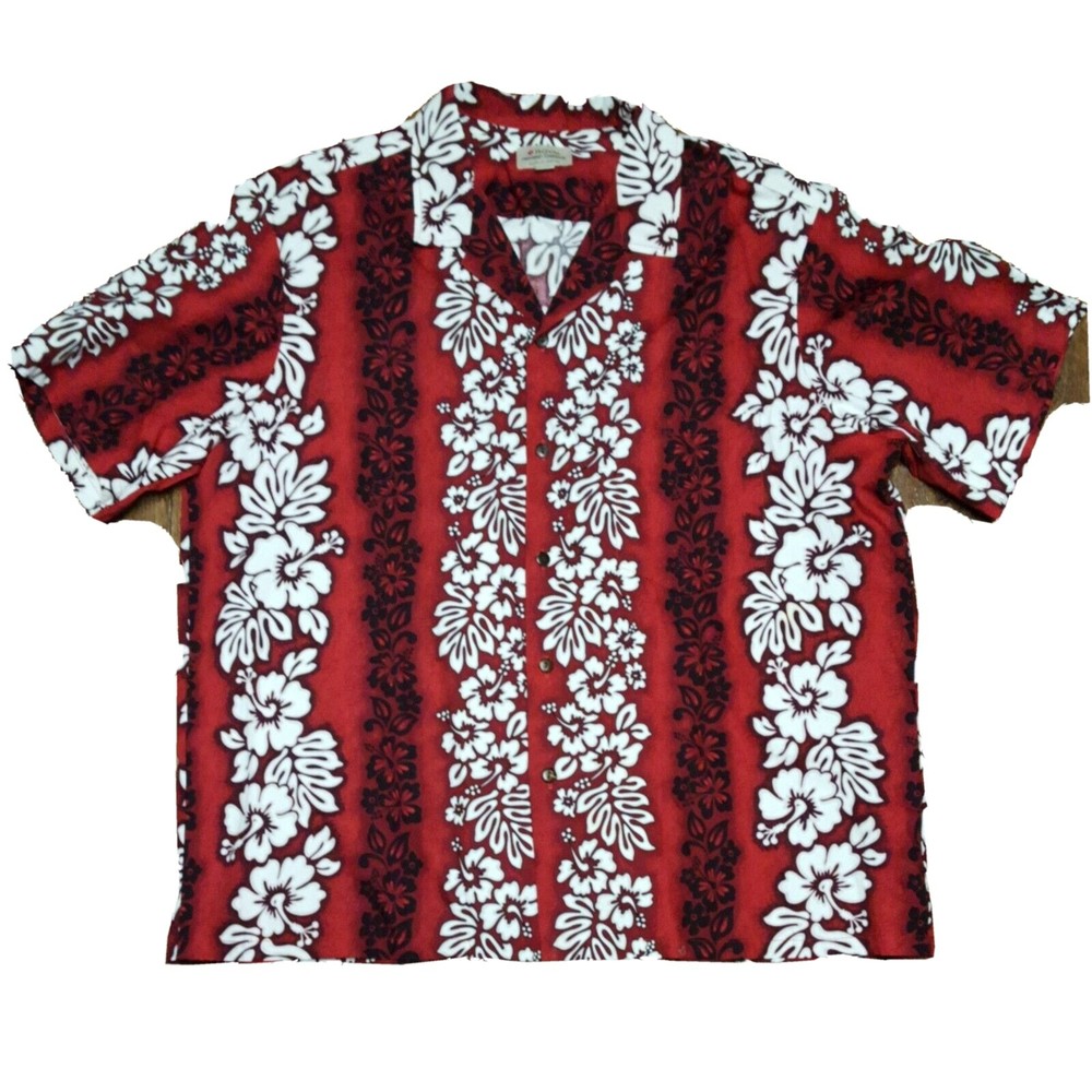 Royal Creations Aloha Hawaiian Shirt Mens 3XL Red Cotton Floral Magnum Plumeria